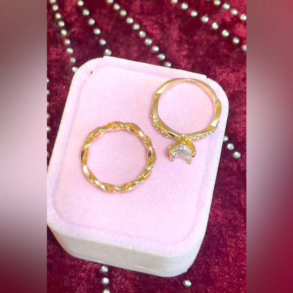 14K Gold Plated Shiny Zircon Wave Band Ring Set Alloy Promise Ring for Women - Picture 5 of 7